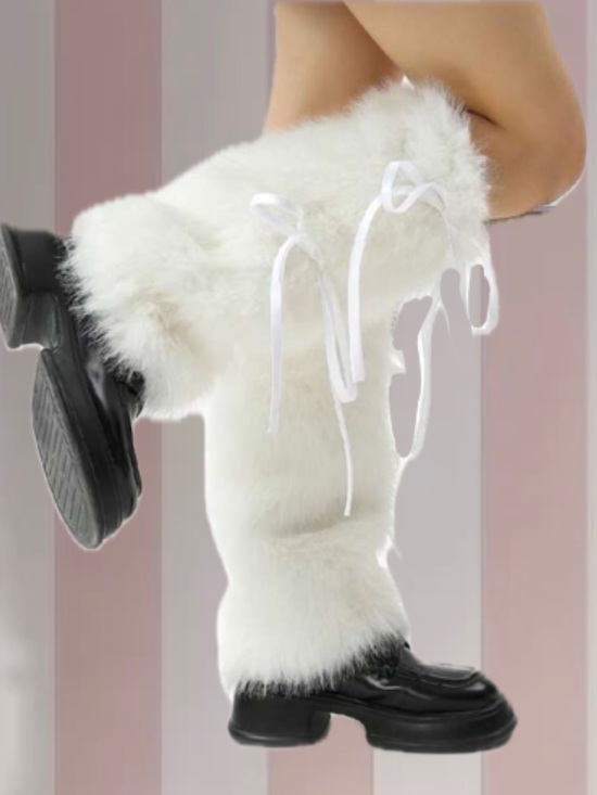 Accessories - White Faux-Fur Bow-Detail Leg Warmers